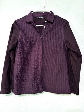 Yacco Maricard Eggplant Purple Pleated Front Button Up Shirt S/M